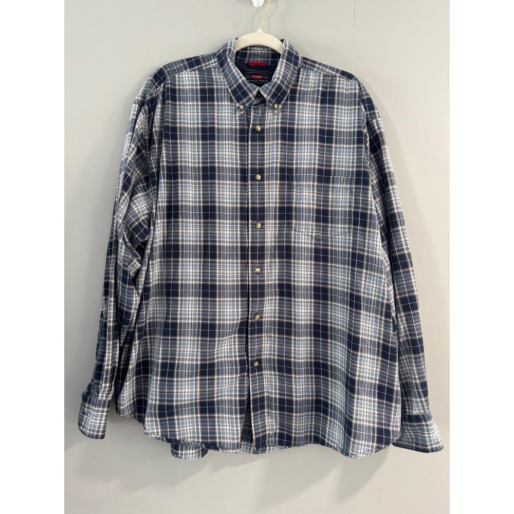 Wrangler‎ Mens XL Plaid Button Down Shirt Long Sleeve Wrinkle Resist Cotton